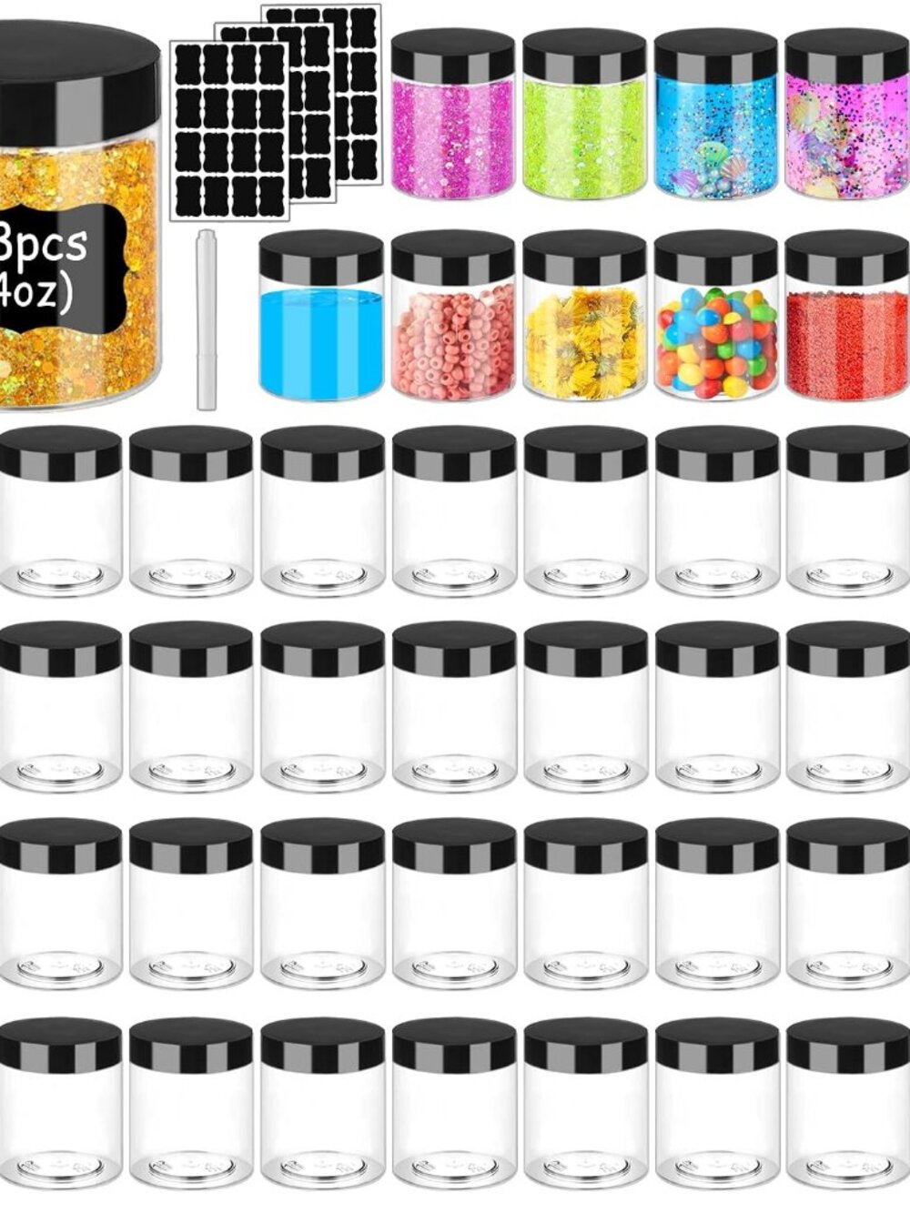 Plastic Jars with Lids 4 OZ 48 PCS, Small Cosmetic Slime Containers Clear Travel